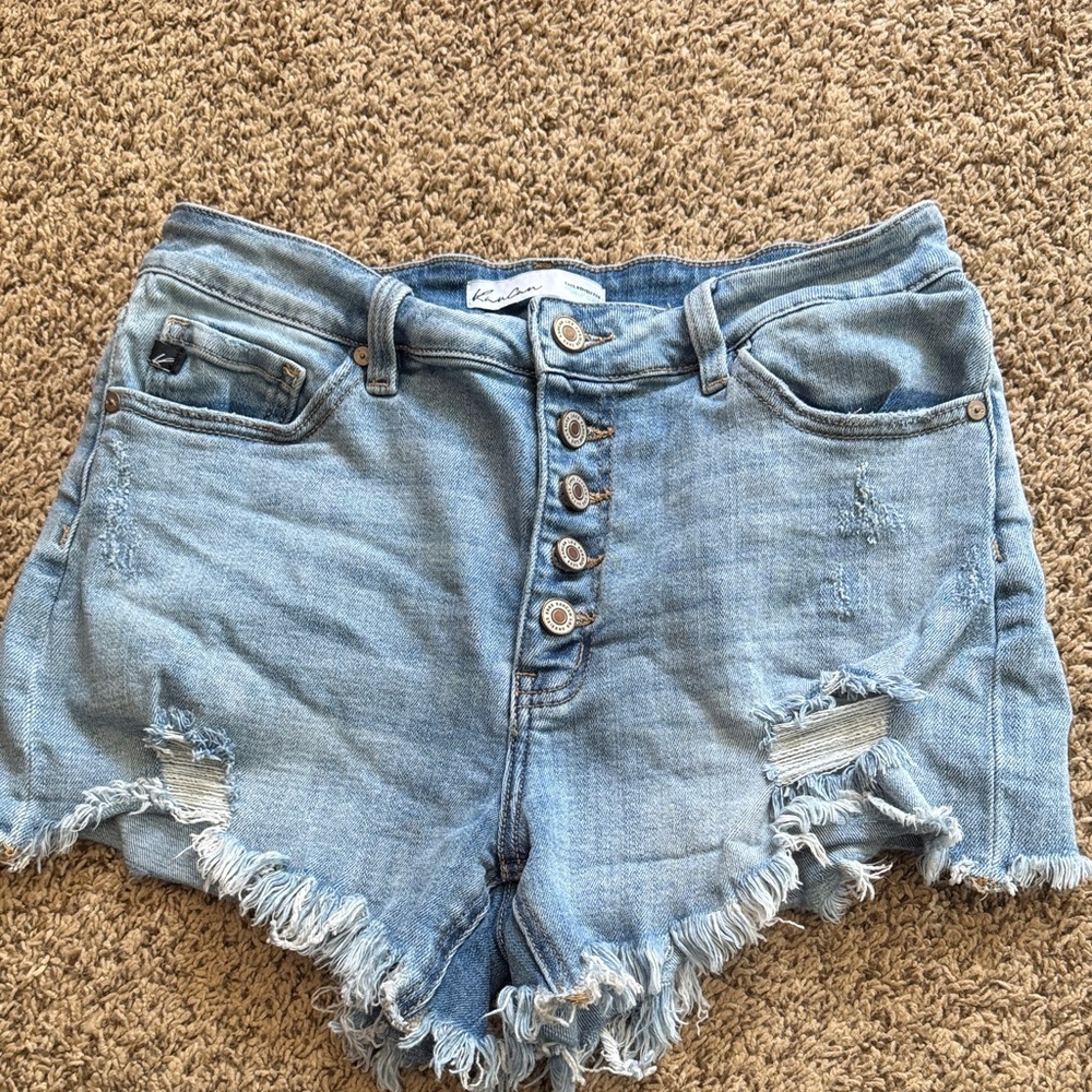 Light Blue Distressed Denim High-Waist Shorts